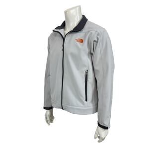The North Face Jacket Men's Medium Gray W/ Orange Logo Full Zip Soft Shell T183